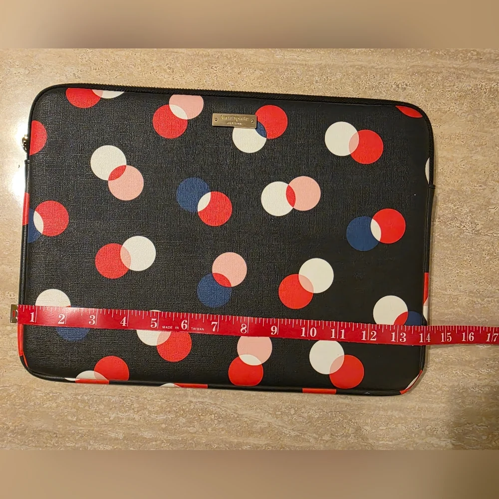 Kate Spade Black & Multicolor Polka Dot Zippered Laptop Sleeve/Case EUC